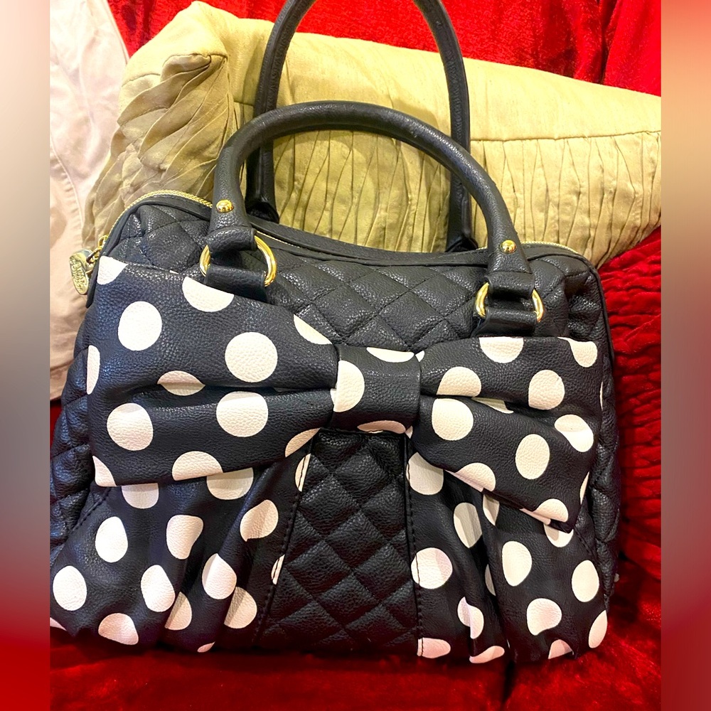 Black Betsy Johnson Satchel with Polka Dot Bow